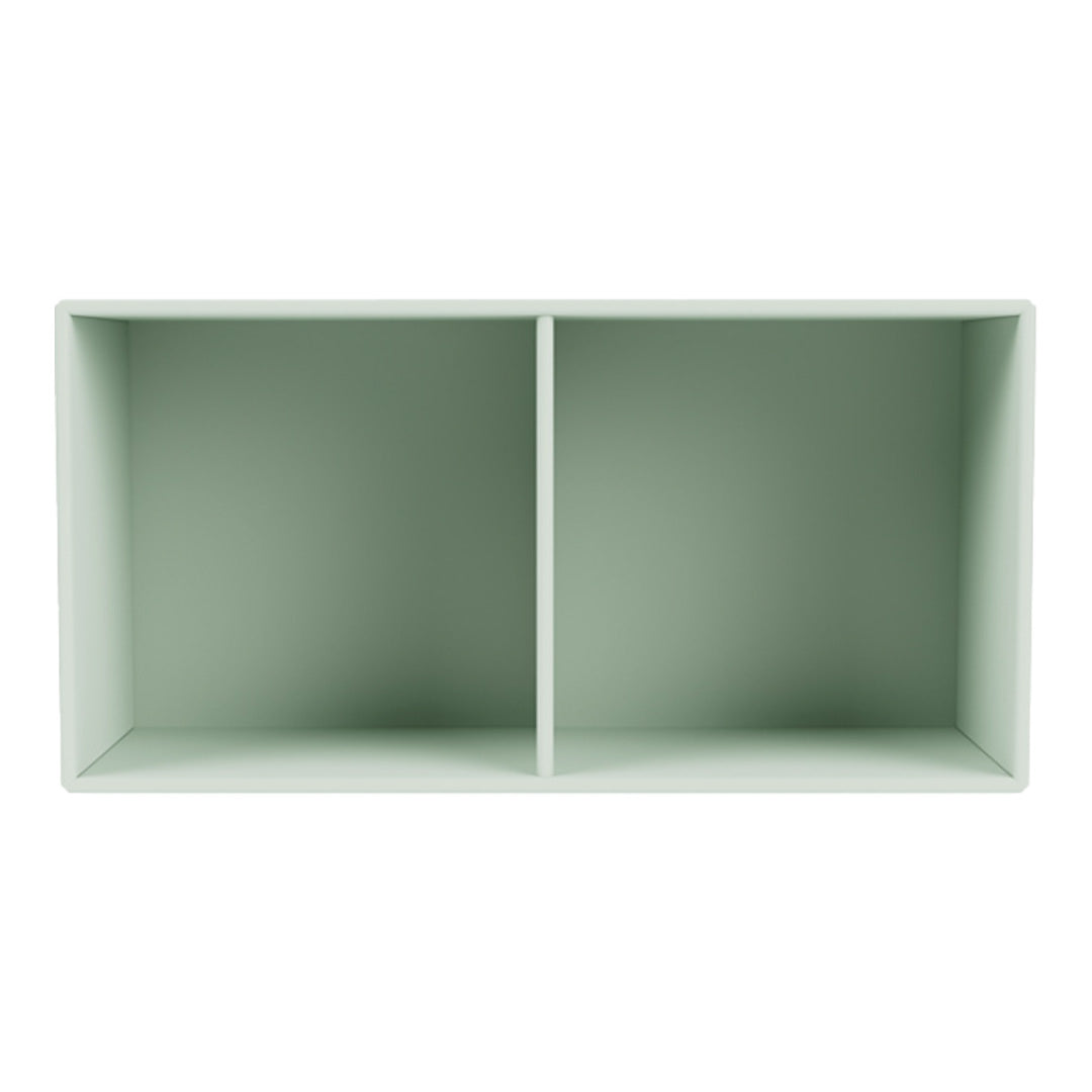 Light green storage shelf with smooth, modern design and two compartments. Ideal for organizing spaces.