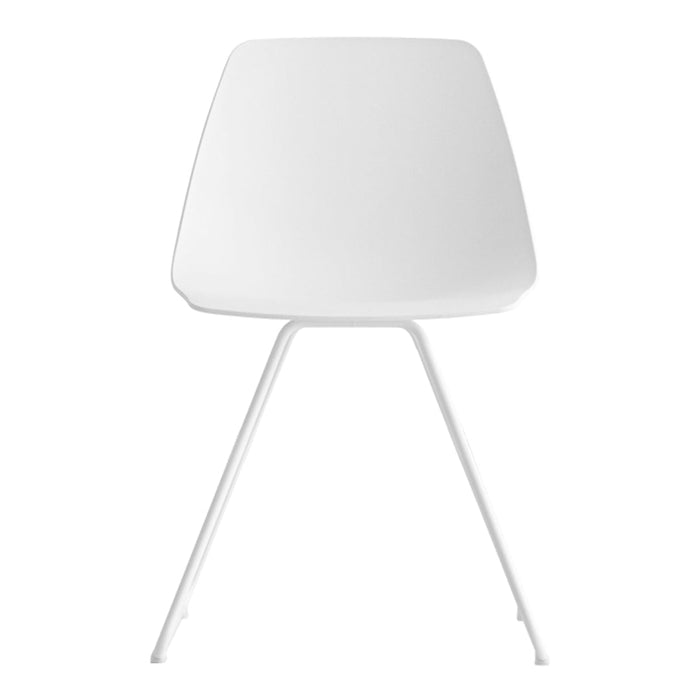 Modern white chair with a sleek, curved design and minimalist white legs, ideal for contemporary decor.