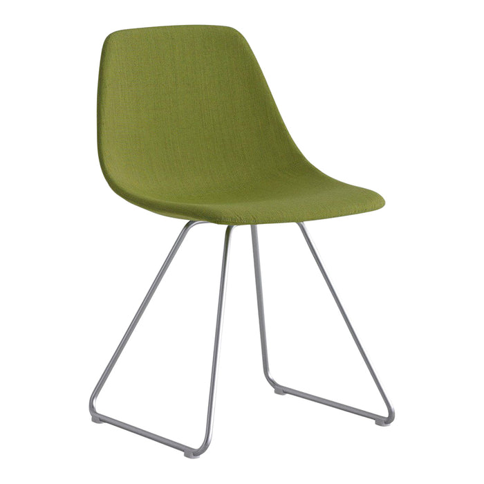 Green textured dining chair with sleek silver metal legs, offering a modern and stylish addition to any space.