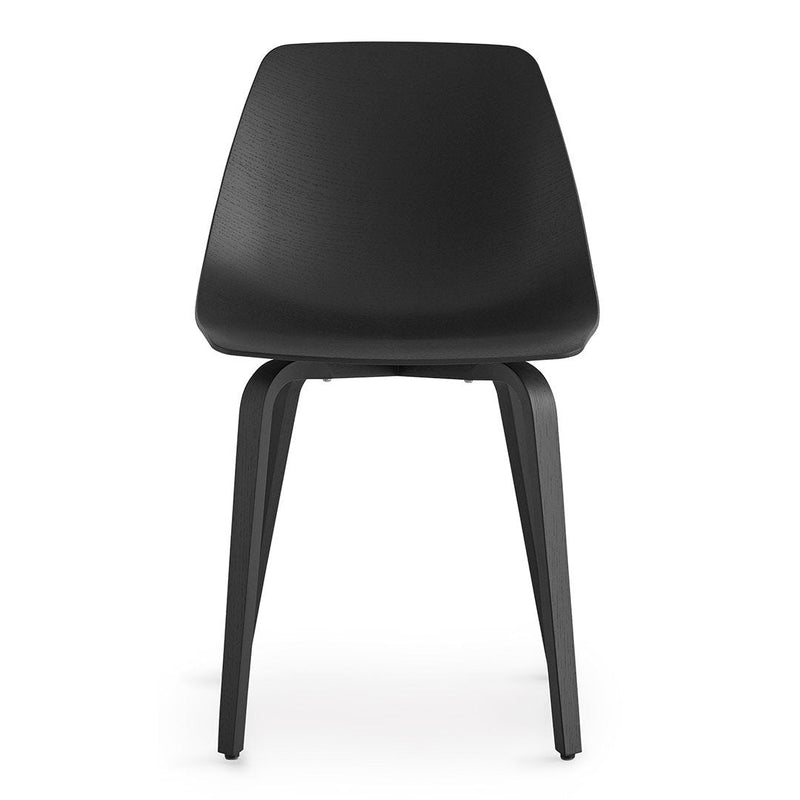 Sleek black chair with a minimalistic design and smooth surface, ideal for modern decor.