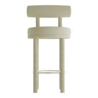 Light beige upholstered bar stool with minimalistic design and soft, rounded edges.