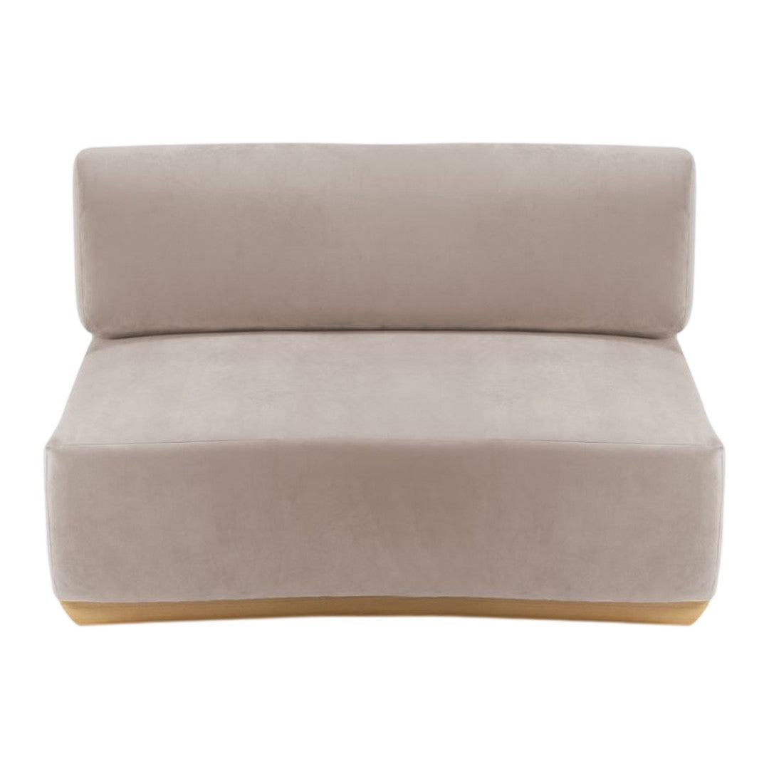 Light taupe velvet sofa with minimalist design and smooth, seamless cushions. Perfect for modern interiors.