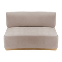 Light taupe velvet sofa with minimalist design and smooth, seamless cushions. Perfect for modern interiors.