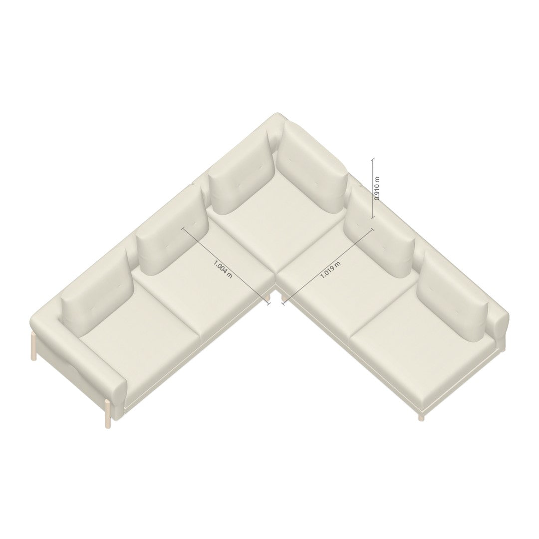 Beige sectional sofa with a sleek design, featuring smooth upholstery and clean lines for a modern look.