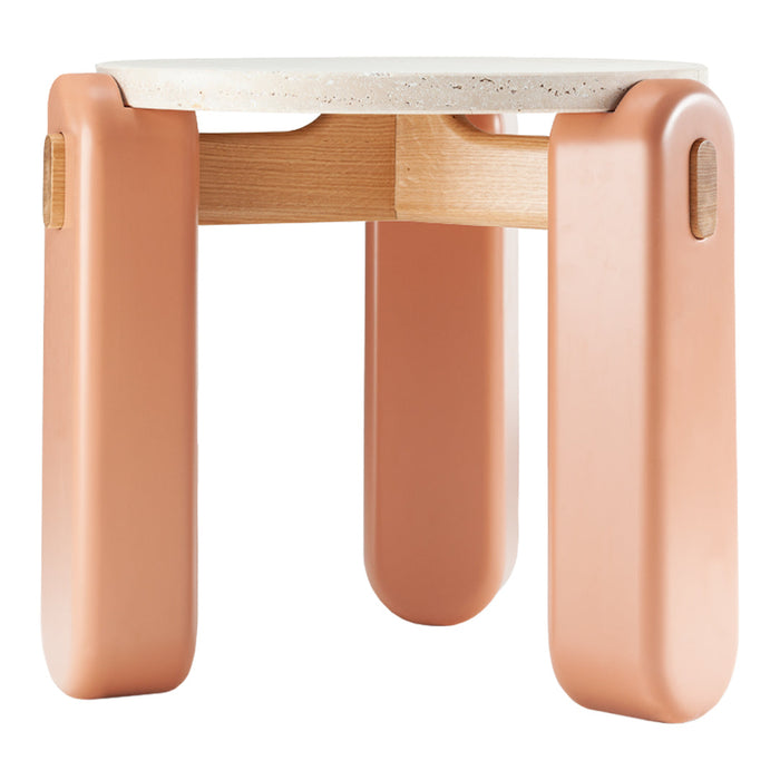 Light beige top with smooth, rounded edges; peachy pink legs featuring subtle grain patterns.