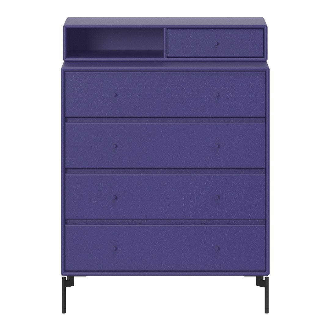 Vibrant purple dresser with a textured finish and sleek black legs, featuring minimalist drawer handles.