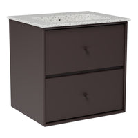 Dark brown nightstand with a speckled white countertop and smooth, modern lines. Perfect for any bedroom decor.