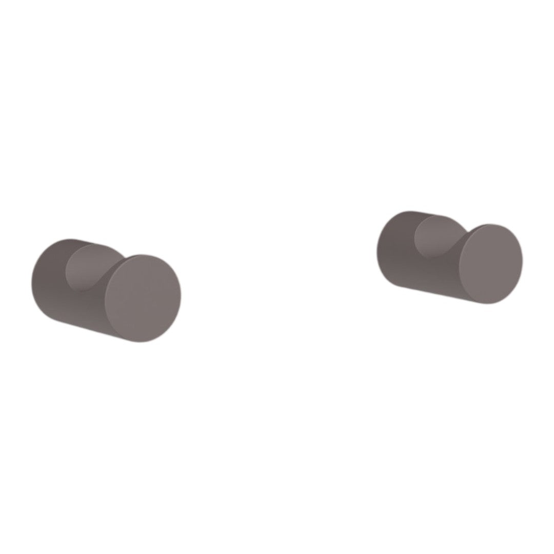 Set of two round brown knobs with a smooth, matte finish. Ideal for minimalist decor.