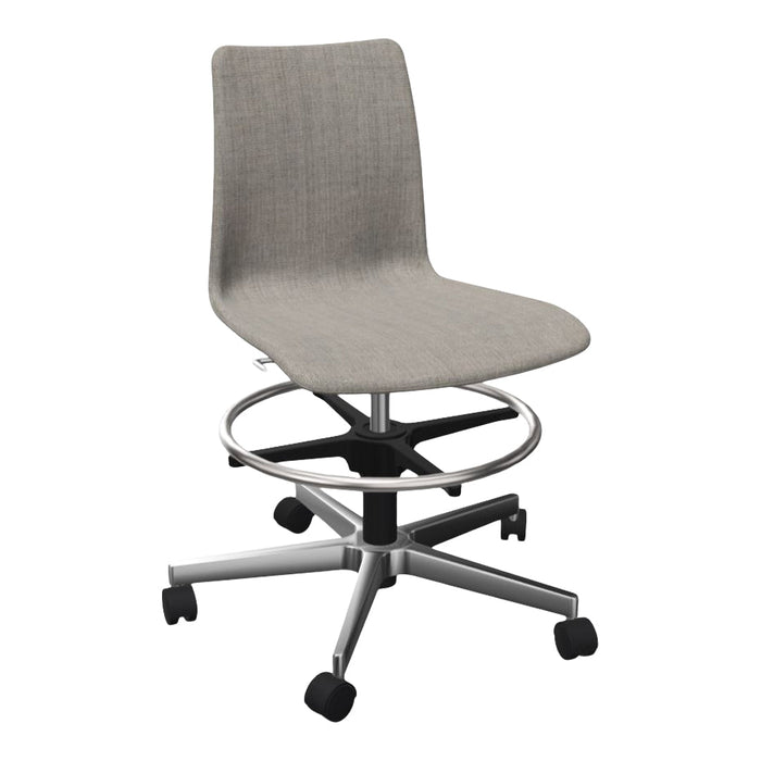 Light gray upholstered chair with a sleek design and silver base, featuring a subtle textured pattern.