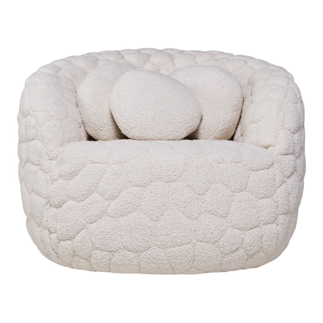 Cream-colored plush chair with a textured, cloud-like pattern and rounded cushions. Perfect for cozy spaces.