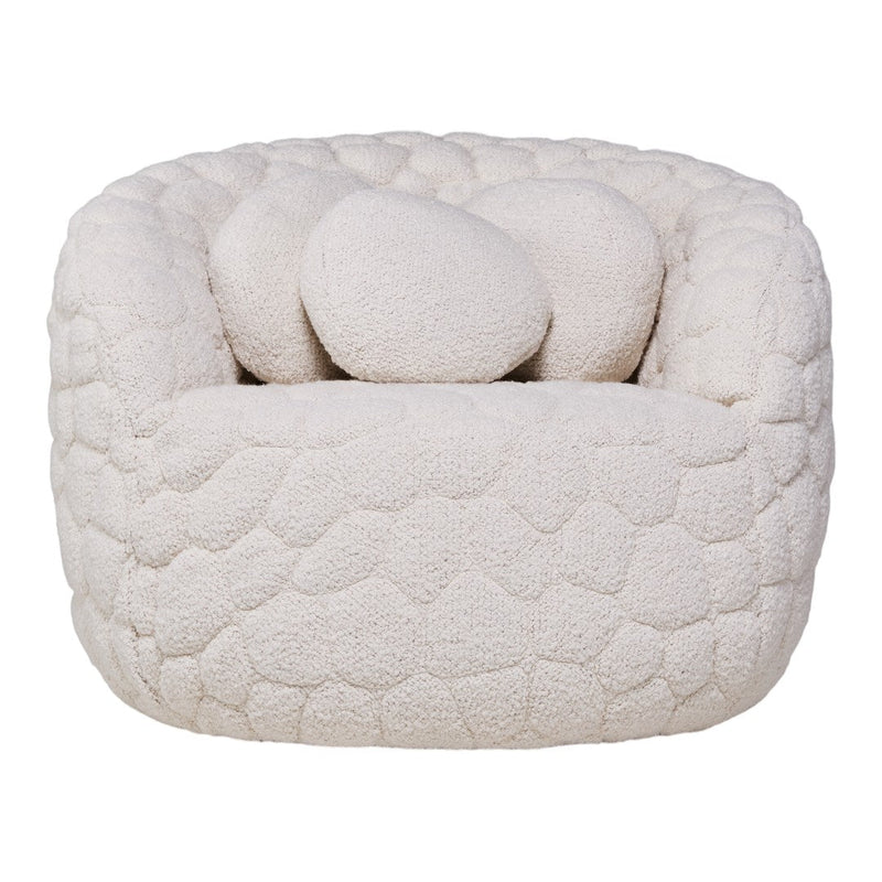 Cream-colored plush chair with a textured, cloud-like pattern and rounded cushions. Perfect for cozy spaces.