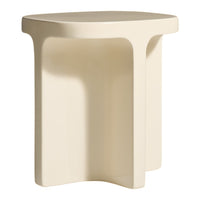 Minimalist beige side table with a sleek, smooth surface and modern geometric design. Ideal for contemporary decor.