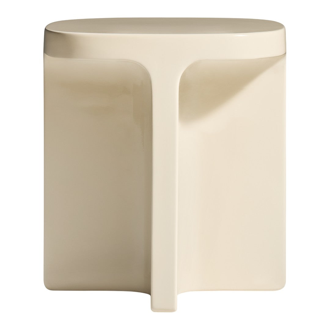 Neutral beige stool with a modern, minimalist design and smooth, matte finish. Ideal for contemporary decor.