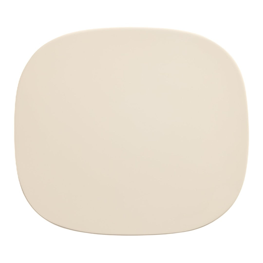 "Smooth, rounded beige ceramic plate with a subtle matte finish, perfect for modern dining settings."