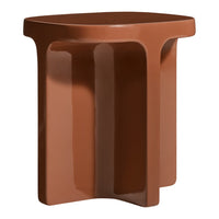 Brown glossy side table with a modern, minimalistic design and sleek curves. Perfect for contemporary decor.