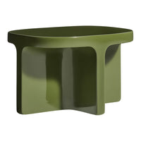 Glossy olive green rectangular side table with smooth, rounded edges and a modern design. Ideal for contemporary spaces.