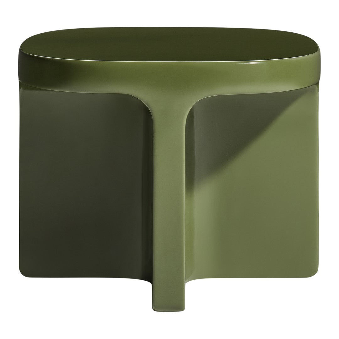 Green contemporary side table with a smooth, glossy finish and minimalist design. Perfect for modern interiors.