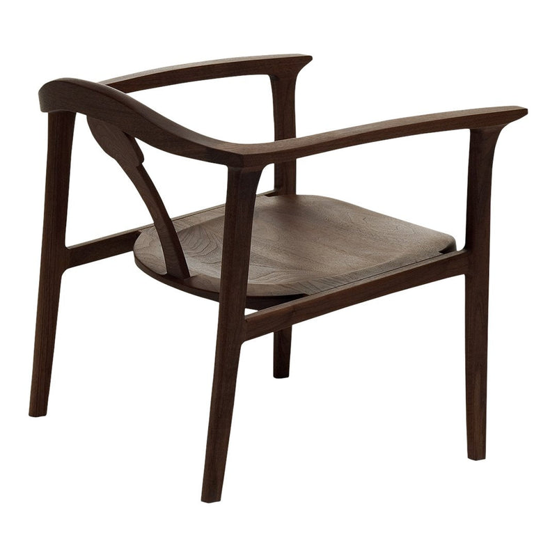 Brown wooden chair with a sleek, minimalist design and smooth, natural finish. Perfect for modern interiors.