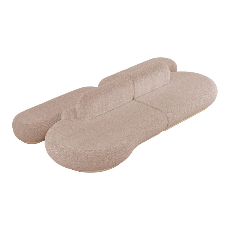 Beige modern sofa with a smooth, minimalist design and rounded edges for a contemporary look. Soft texture and neutral tones.