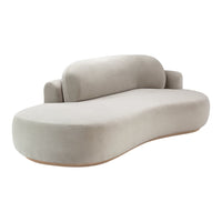 Light gray, curvy sofa with soft fabric and minimalist design, perfect for modern interior decor.