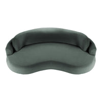 Dark gray, curved sofa with a smooth texture and minimalistic design. Perfect for modern interiors.