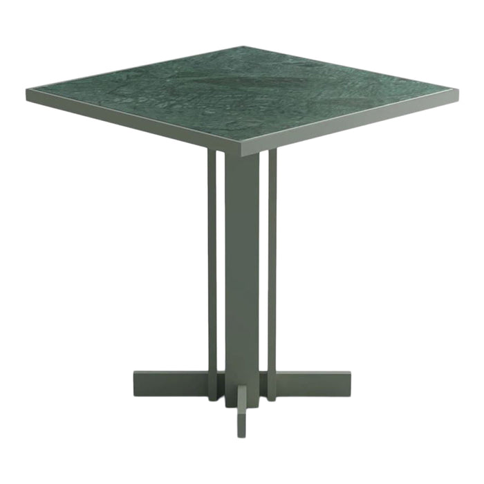 Green patterned tabletop with a sleek gray metal base, perfect for modern interiors.