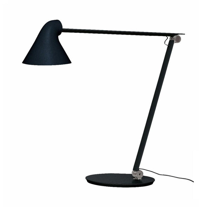 Black modern desk lamp with a sleek triangular shade and a minimalist base, designed for contemporary interiors.