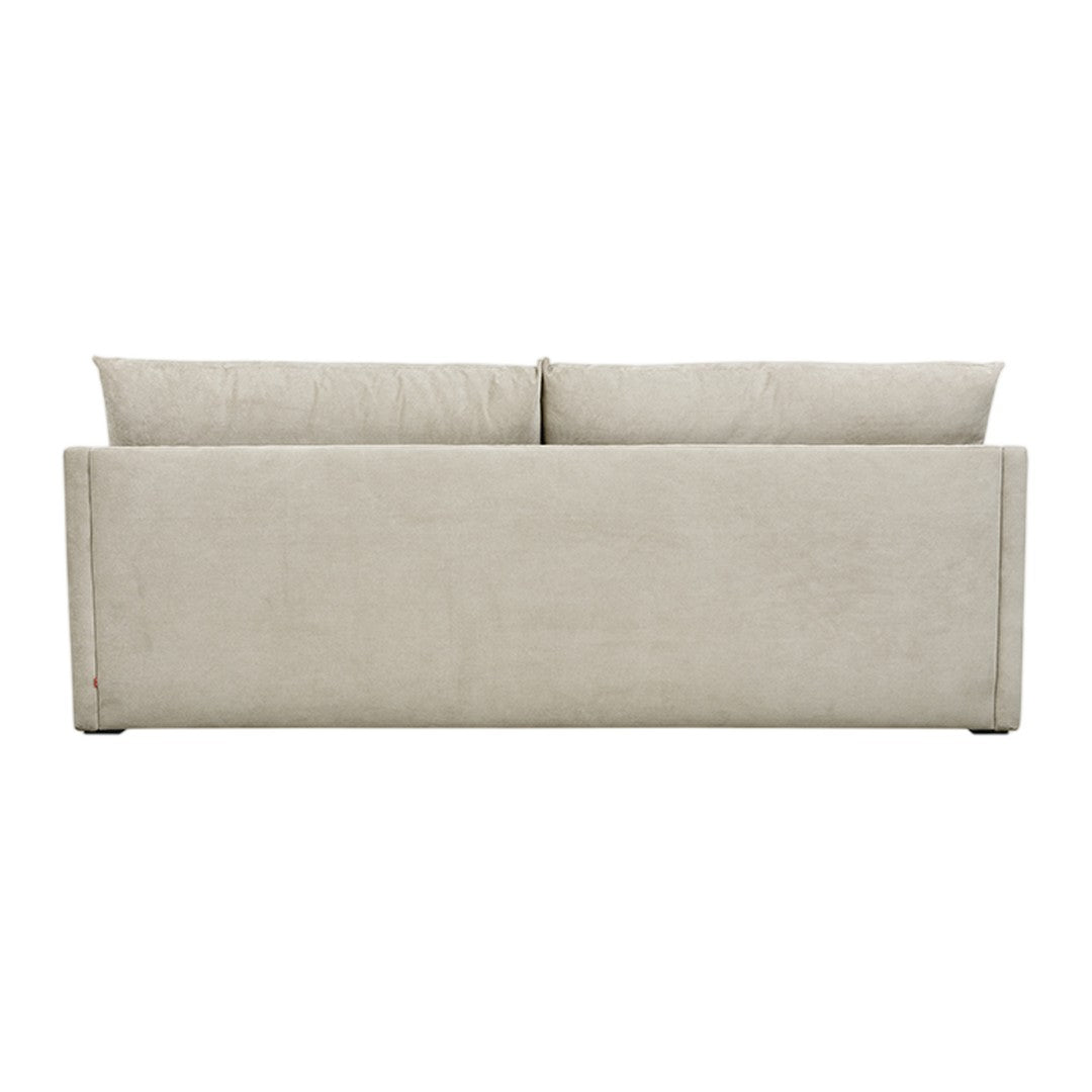 Light gray upholstered sofa with sleek lines and no visible patterns. Stylish and modern design for contemporary spaces.