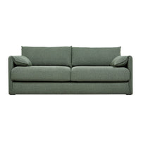 Modern green sofa with a textured fabric and clean lines, featuring plush cushions for added comfort.