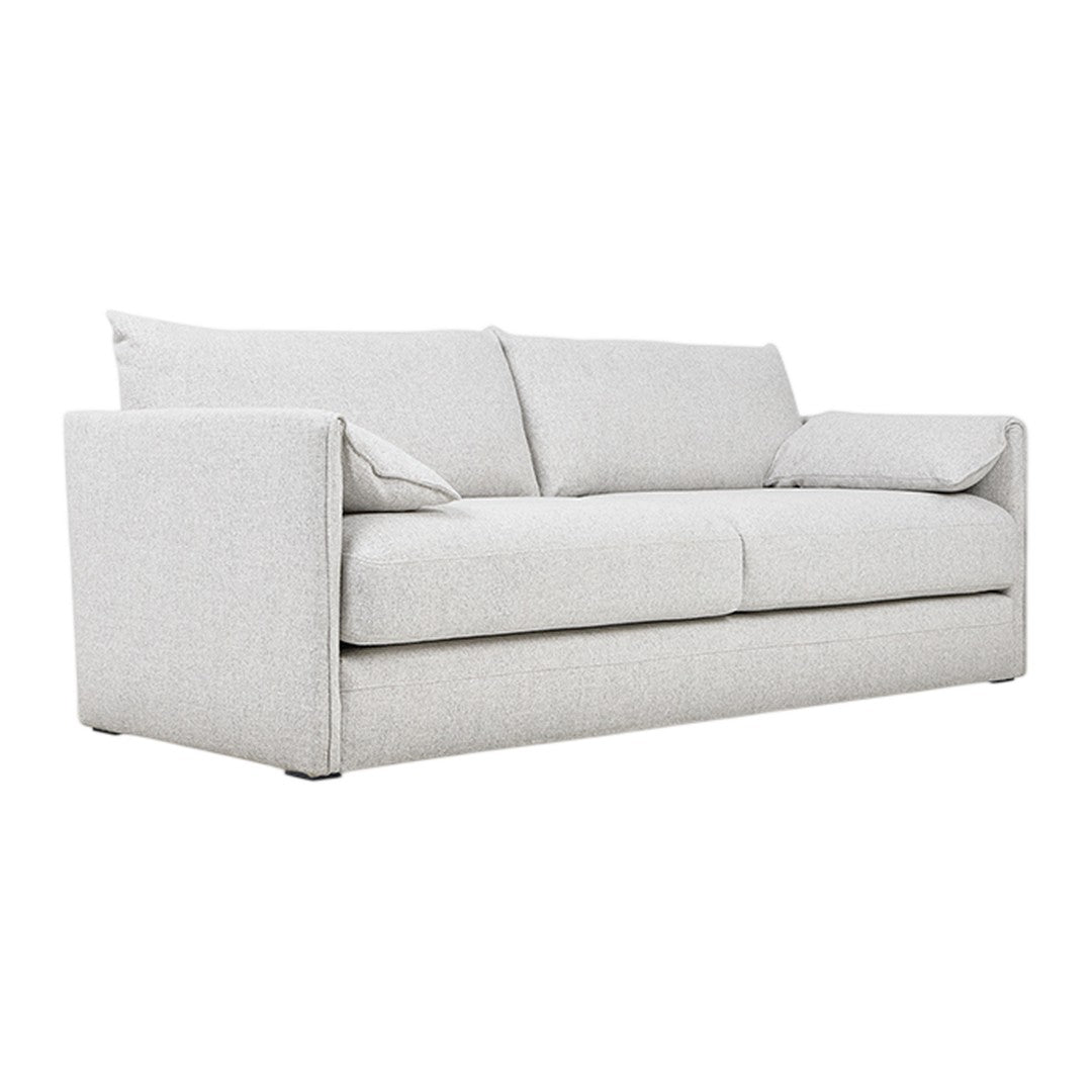 Light gray upholstered sofa with a minimalist design and subtle texture. Perfect for modern and contemporary spaces.