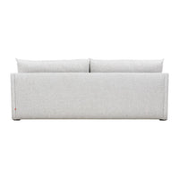 Light gray sofa with a clean, minimalist design and subtle texture, featuring two matching back cushions.