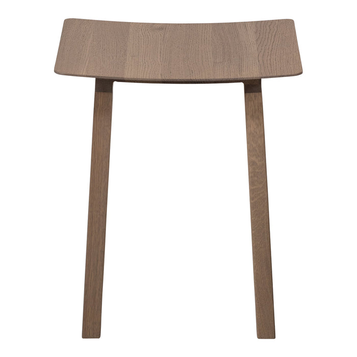 Modern wooden stool in a light brown finish with a sleek, minimalist design and smooth surface. Perfect for contemporary decor.