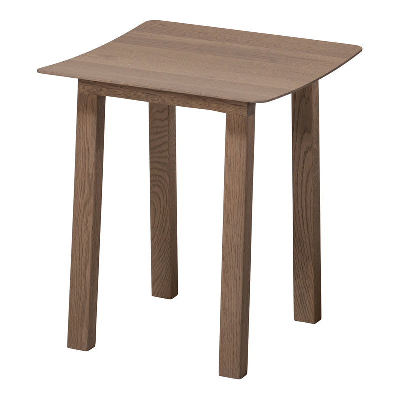 Brown wooden table with a smooth, square top and four straight legs, showcasing a sleek minimalist design.