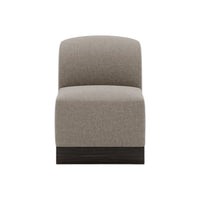 Neutral beige upholstery with a smooth texture and a dark wood base, perfect for modern home decor.
