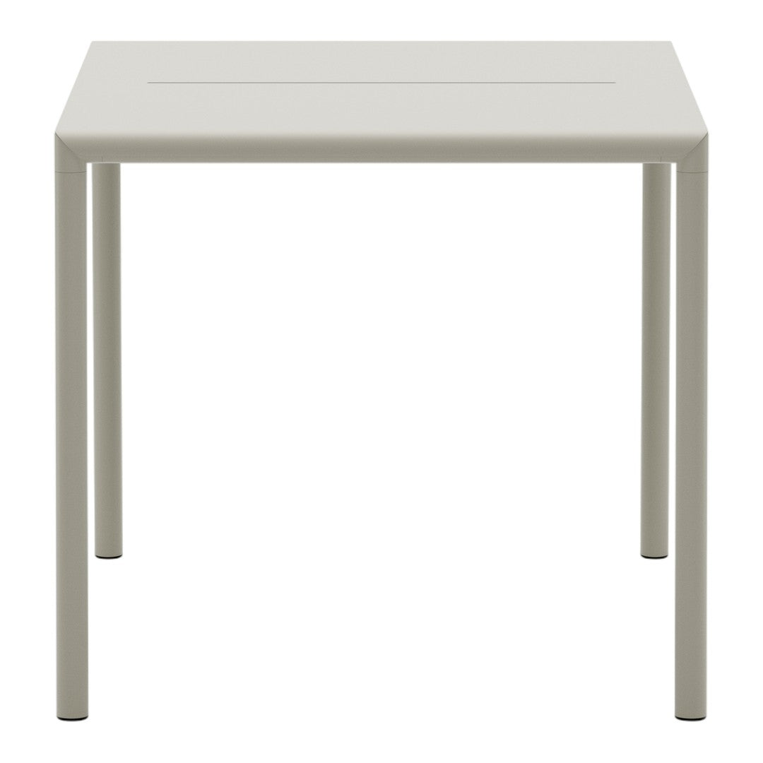 Light grey square table with a minimalist design and smooth surface, perfect for modern interiors.