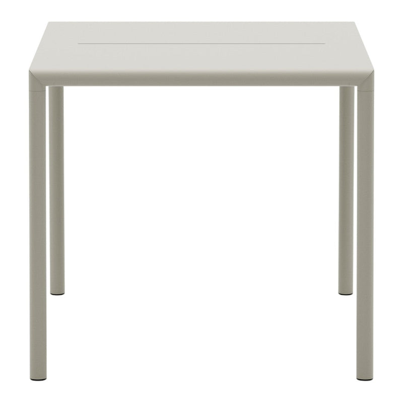 Light grey square table with a minimalist design and smooth surface, perfect for modern interiors.