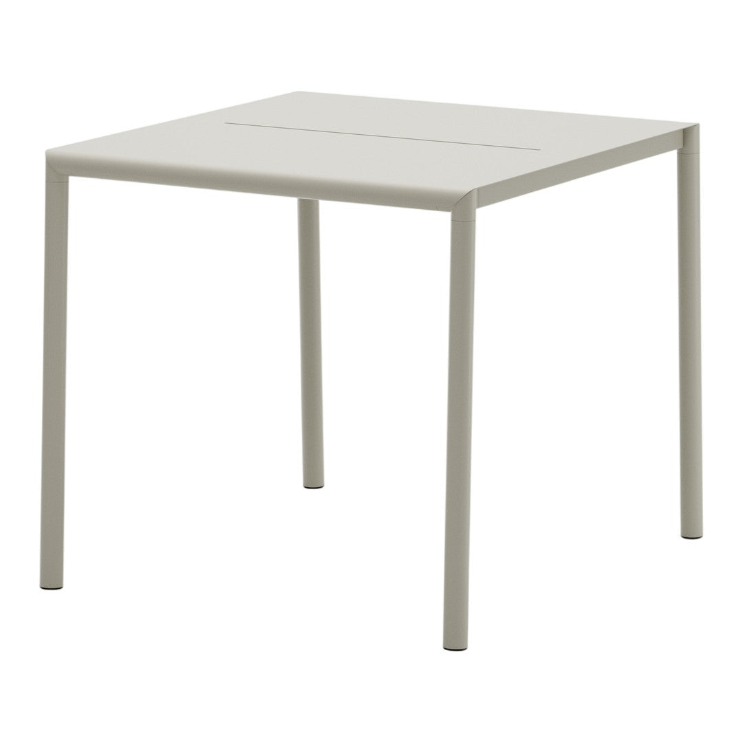 Light gray square table with a smooth, minimalist surface and clean lines, perfect for modern decor.