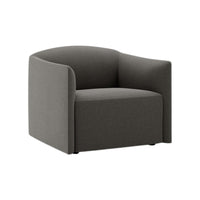 Gray upholstered armchair with a minimalist design and soft, smooth fabric. Ideal for modern interiors.