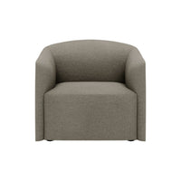 Soft beige armchair with a simple, textured fabric and rounded edges, perfect for modern interiors.