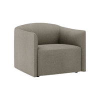 Contemporary gray upholstered armchair with a smooth, solid texture and minimalist design. Ideal for modern decor.