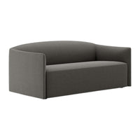 Gray upholstered sofa with a minimalist curved design and solid color pattern, perfect for modern decor.