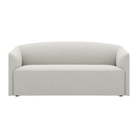 Light gray, upholstered sofa with smooth, minimalist design and rounded arms, perfect for modern interiors.