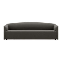 Modern gray upholstered sofa with a sleek, minimalist design and a smooth fabric texture. Perfect for contemporary spaces.