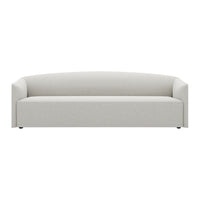 Light gray upholstered sofa with a smooth, minimalist design and rounded backrest. Ideal for modern interiors.