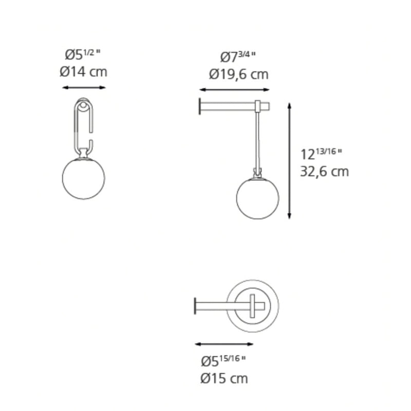 Line drawings of round pendant light dimensions, showcasing a sleek, minimalist design with various sizes and shapes.