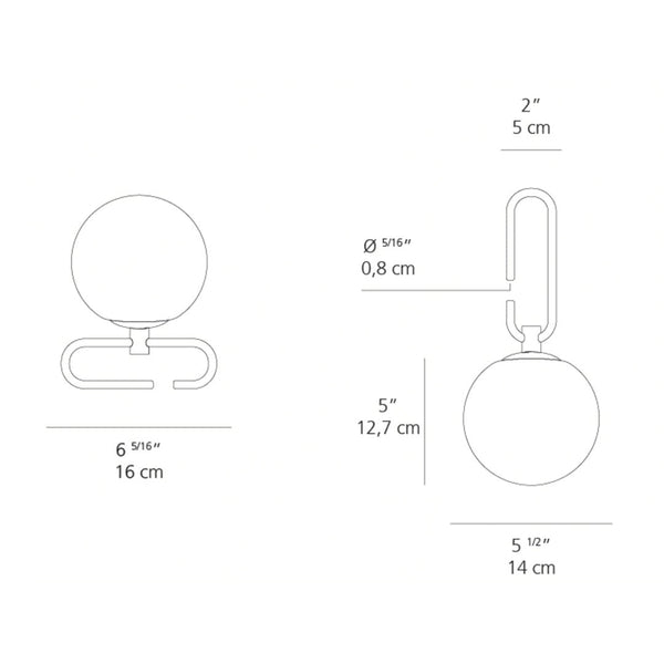 Minimalist design featuring a smooth white sphere with a sleek metal hook and balanced line pattern.