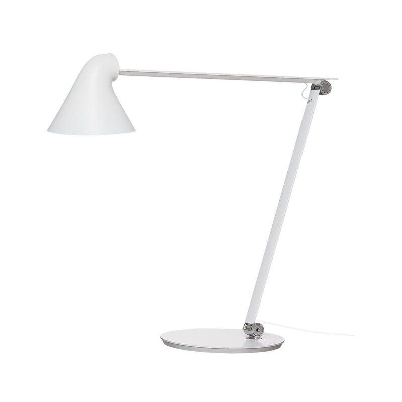 Modern white desk lamp with a sleek, minimalist design and smooth finish, perfect for any contemporary workspace.