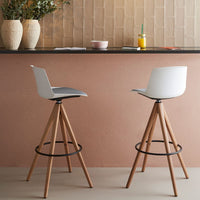 Noom Series 40 Bar Stool - Wood Pyramid Base - Seat Upholstered