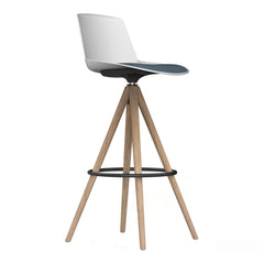 Noom Series 40 Counter Stool - Wood Pyramid Base - Seat Upholstered