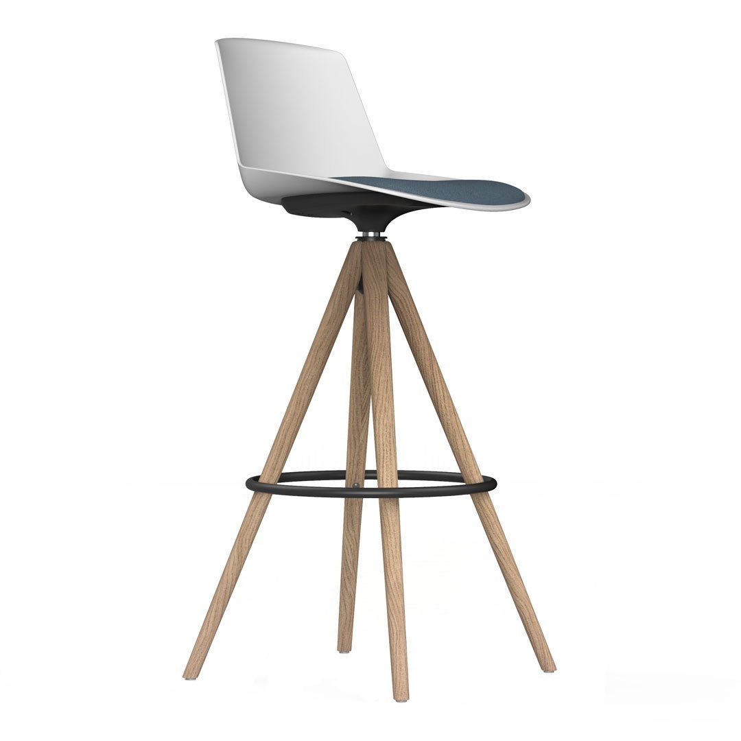 Noom Series 40 Bar Stool - Wood Pyramid Base - Seat Upholstered